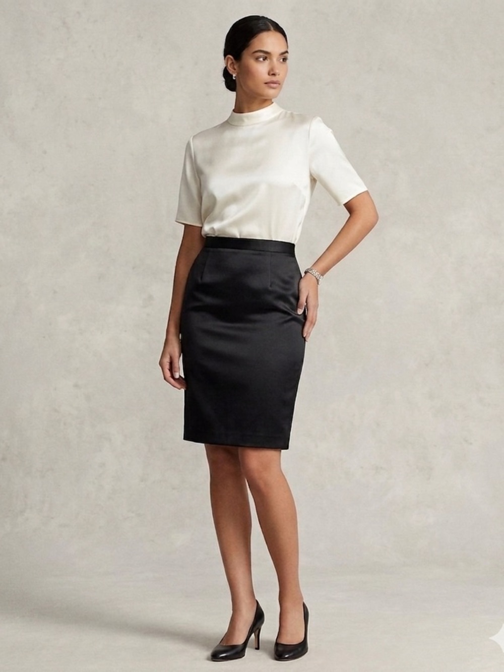 Anne Klein Petites 4 Black Wool Straight Lined Pencil Skirt Suit Classic 4P